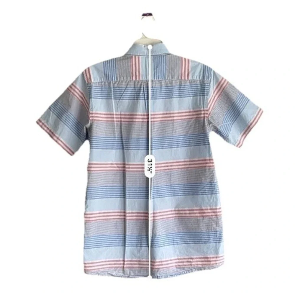 Vineyard Vines Boy's Whale Shirt Light Red Blue White Striped Short Sleeve Sz XL